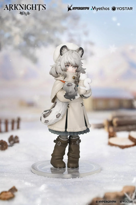 Arknights Rhodes Kids Series Pramanix Non Scale Figure with white hair, animal ears, winter coat, fluffy cape, boots, and bear accessory