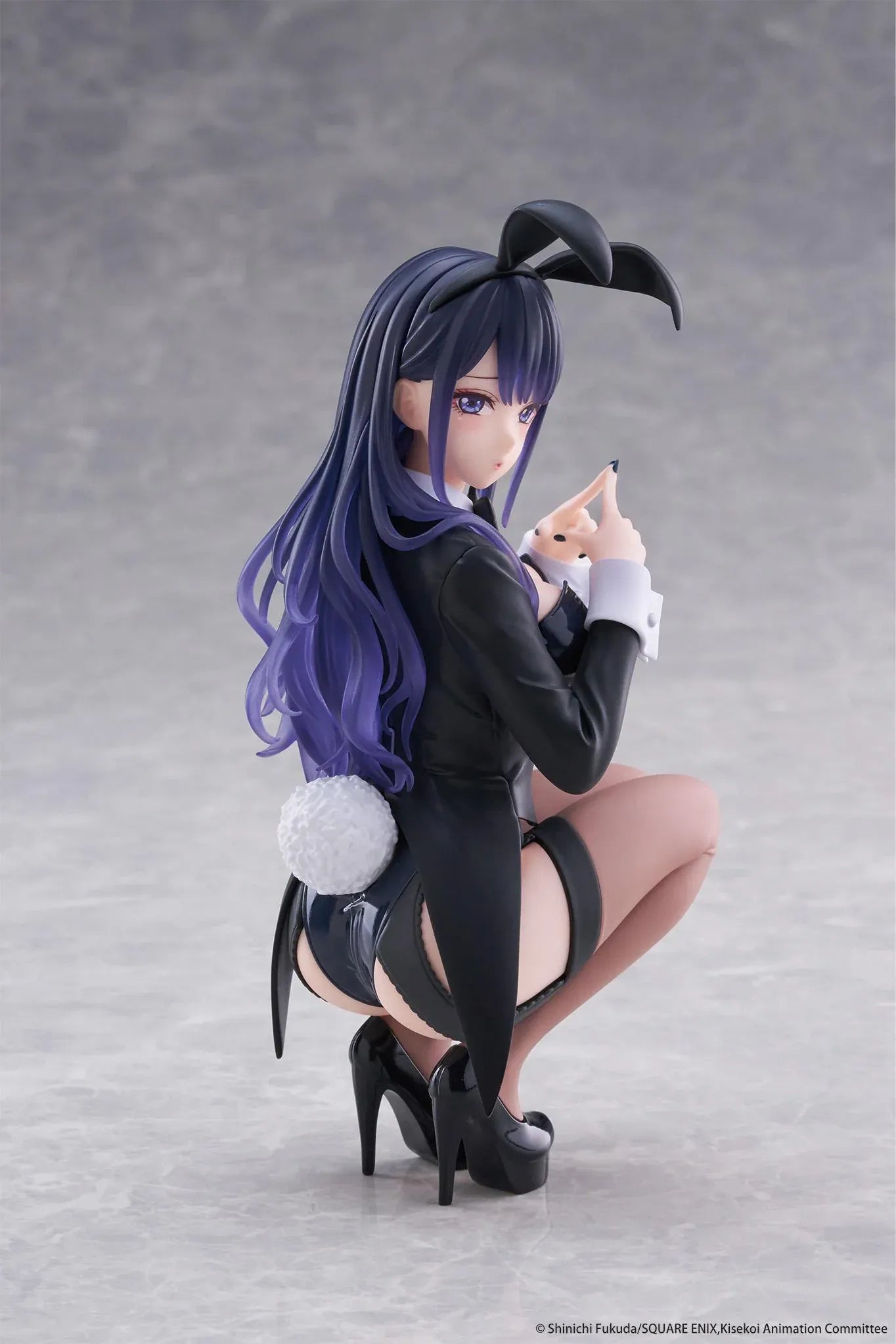 My Dress-Up Darling Desktop Cute Figure Marin Kitagawa Arisa Izayoi Ver. with purple hair, black bunny-style outfit, headband, and crouching pose