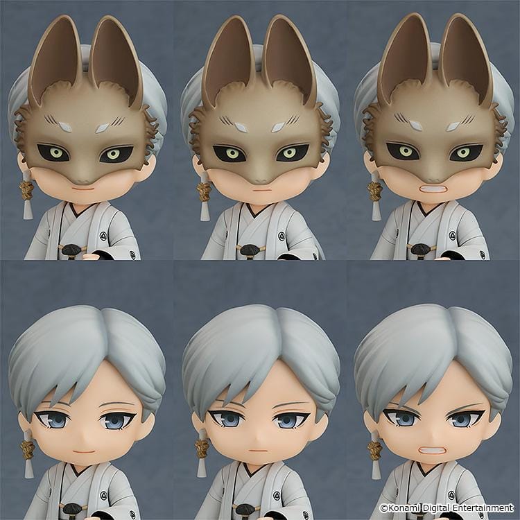 SILENT HILL f Nendoroid Fox Mask figure wearing a detailed fox mask, gray robes, pleated hakama, and a flowing tail.