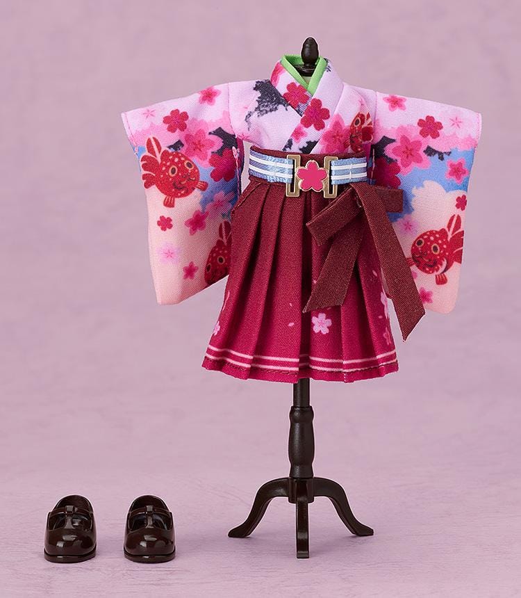Hatsune Miku Nendoroid Doll Sakura Miku Hirohako 2025 Ver. Hirosaki featuring Sakura Miku with pink twin tails, cherry accessories, and a red and pink kimono-style outfit.