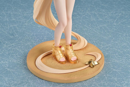 Blue Archive Seia Swimsuit 1/7 scale figure wearing a white swimsuit, yellow jacket, tinted sunglasses, and gold sandals.