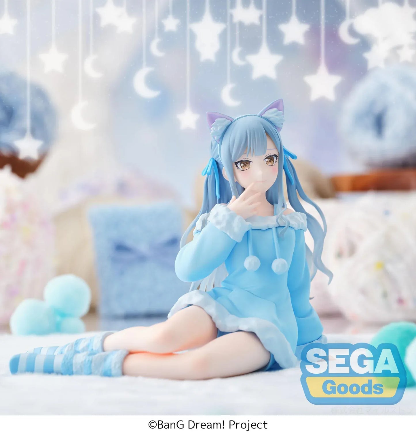 BanG Dream Yumemirize Sakiko Togawa Pajama Party Figure in blue pajamas with cat ears and striped socks