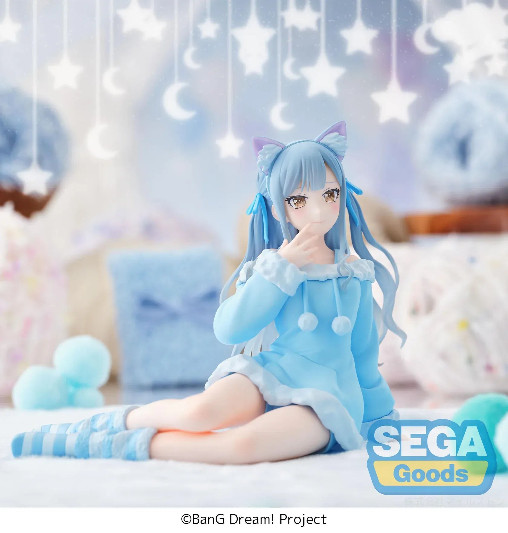 BanG Dream Yumemirize Sakiko Togawa Pajama Party Figure in blue pajamas with cat ears and striped socks
