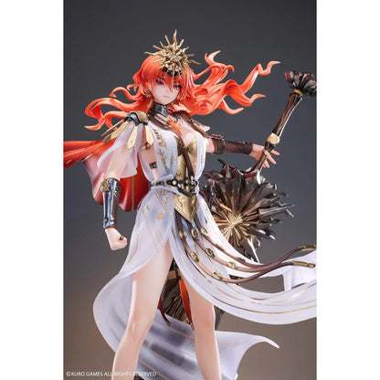 Wuthering Waves Augusta 1/7 Scale Figure with orange-red hair, white-and-gold outfit, armor accents, weapon accessory, and rocky display base