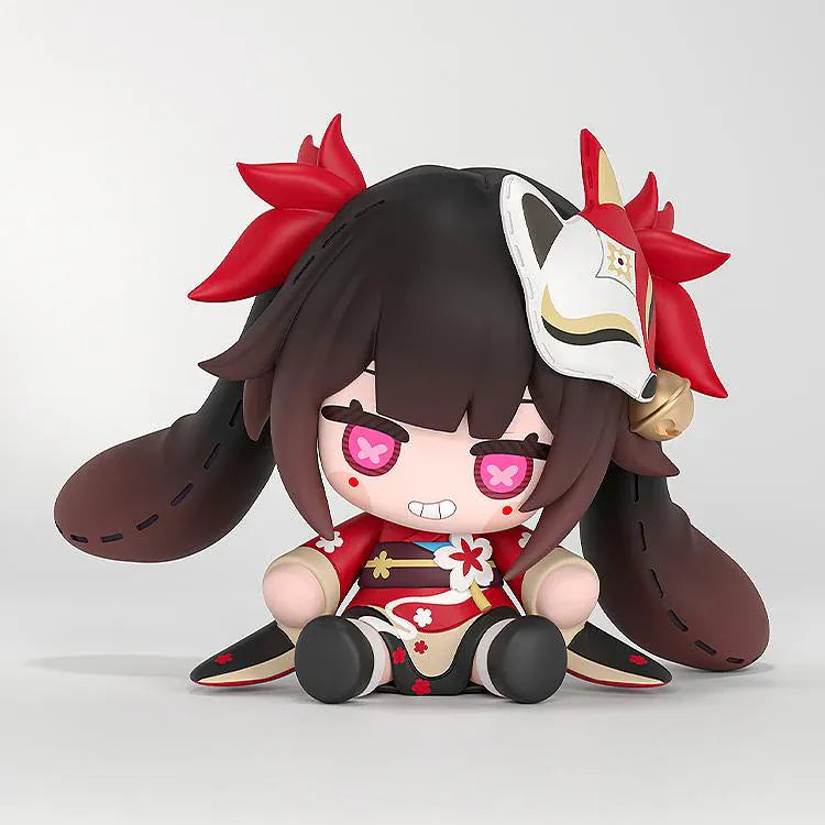 Honkai Star Rail HUGGY BOOM Sparkle's Bomb Doll featuring a chibi-style Sparkle doll with red outfit, black hair, fox mask, pink eyes, and seated pose.