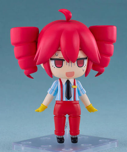 Kasane Teto Nendoroid Kasane Teto Mesmerizer Ver. Figure featuring Teto in a chibi-style design with red drill twin tails, striped shirt, black tie, yellow gloves, and red outfit details.