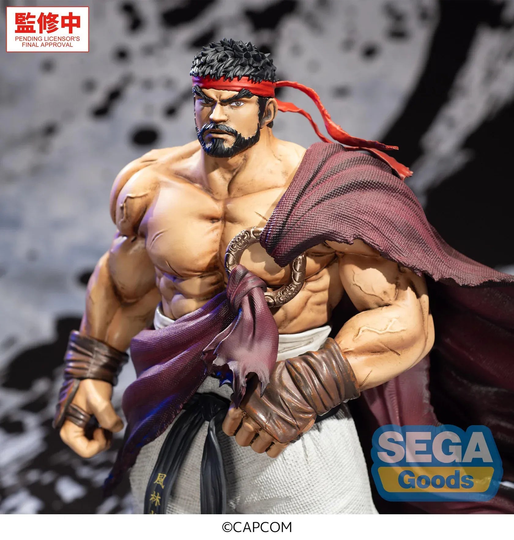 Street Fighter 6 FiGURiZMa Ryu Figure with red headband, muscular sculpt, torn outfit, and powerful fighting stance