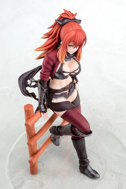 From Old Country Bumpkin to Master Swordsman Surena Lysandra 1/6 scale figure sitting on a wooden fence with detailed fantasy armor