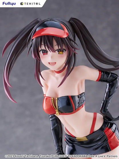 Date A Live V Tenitol Tall Kurumi Tokisaki Race Queen Ver. Figure featuring Kurumi with twin-tail hair, black-and-red race queen outfit, visor, gloves, and thigh-high boot styling.