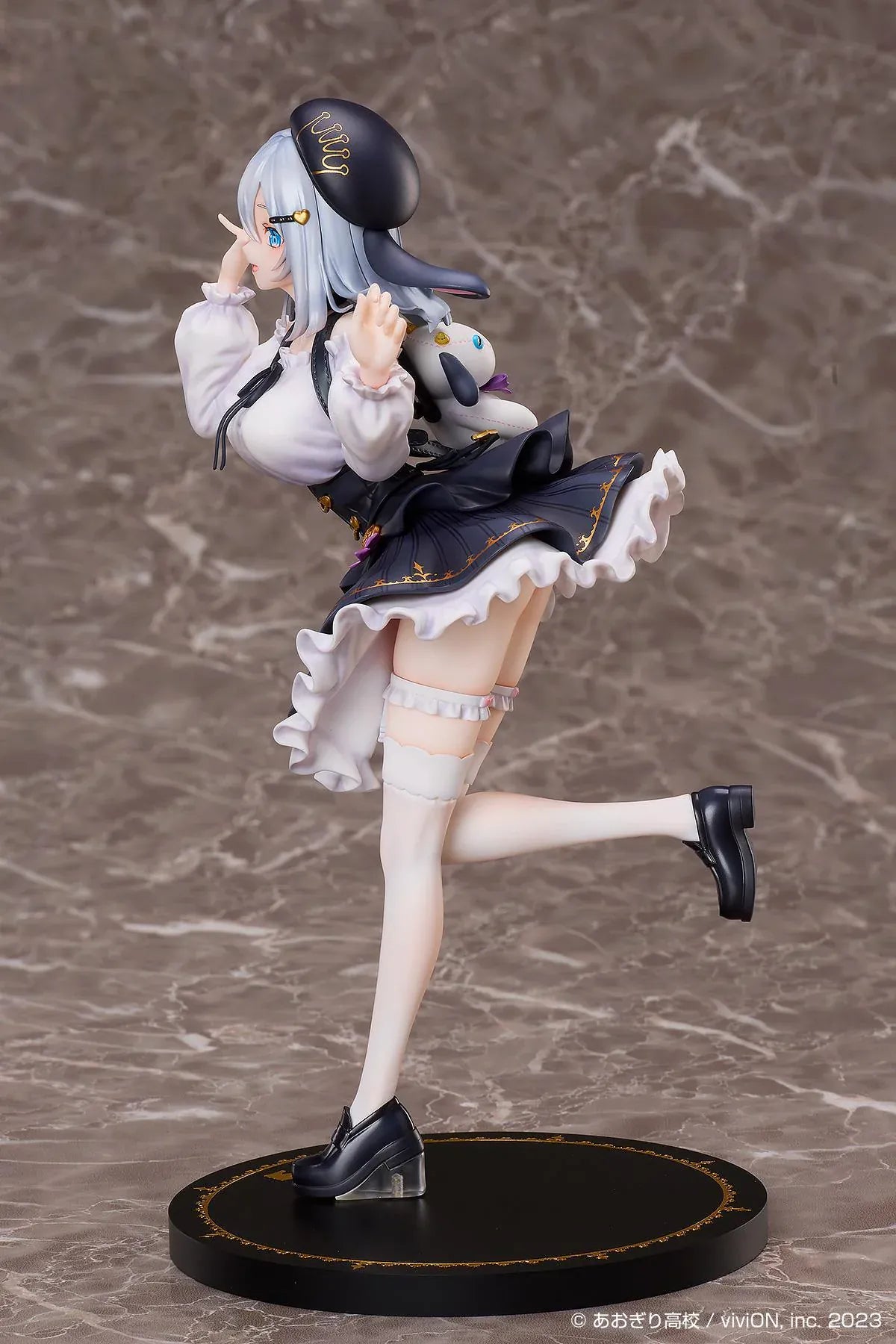 Aogiri High School Yamaguro Nekuro Casual Outfit Ver. 1/7 scale figure featuring a black-and-white dress, silver hair, bunny-inspired beret, and elegant display base