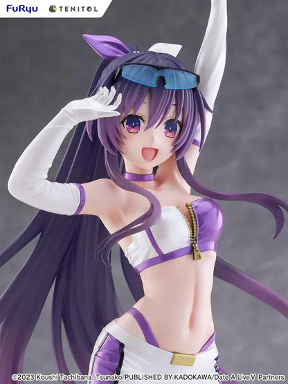Date A Live V Tenitol Tall Tohka Yatogami Race Queen Ver. Figure featuring Tohka with long purple hair, white-and-purple race queen outfit, sunglasses, and matching boots.
