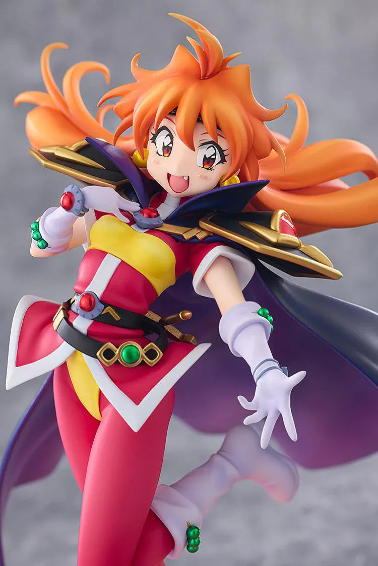 Slayers Lina Inverse Light Novel Non-scale Figure featuring Lina with bright orange hair, red and yellow outfit, black cape, white boots, and an energetic fantasy pose.
