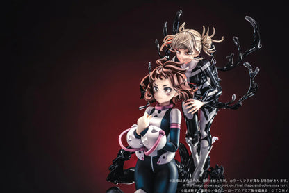 Ano-Bamen My Hero Academia Shojo no Ego 1/10 Scale Figure featuring Ochaco Uraraka and Himiko Toga posed dramatically over a black, fluid-like base.