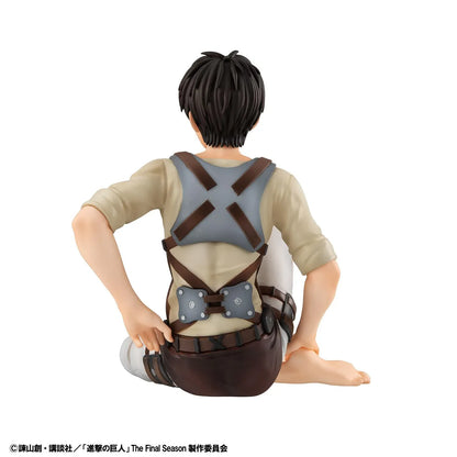 Attack on Titan G.E.M. Series Eren Tenohira Figure seated with short black hair, harness outfit, and focused expression