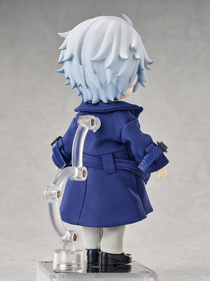 Honkai Star Rail Nendoroid Doll Phainon Express Travel Ver. featuring Phainon with silver-blue hair, blue coat, fabric-style outfit, gold accessories, and wink expression.