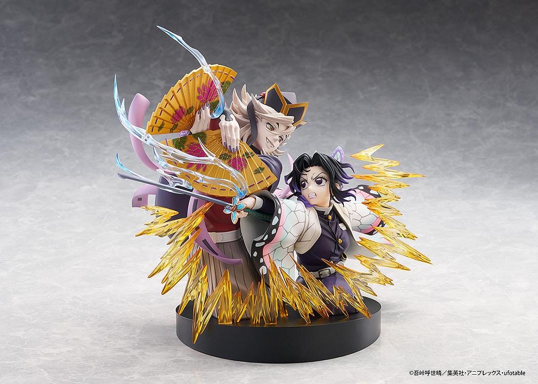 Demon Slayer Kimetsu no Yaiba Shinobu Kocho and Doma Non-Scale Figure with battle pose, translucent attack effects, fan accessory, and display base