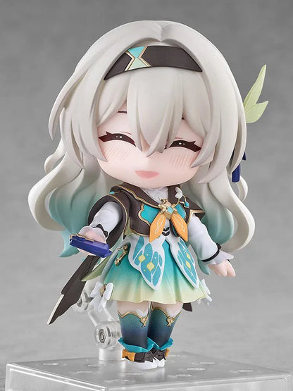 Honkai Star Rail Nendoroid Firefly Figure with teal white and gold outfit flowing hair and character accessory