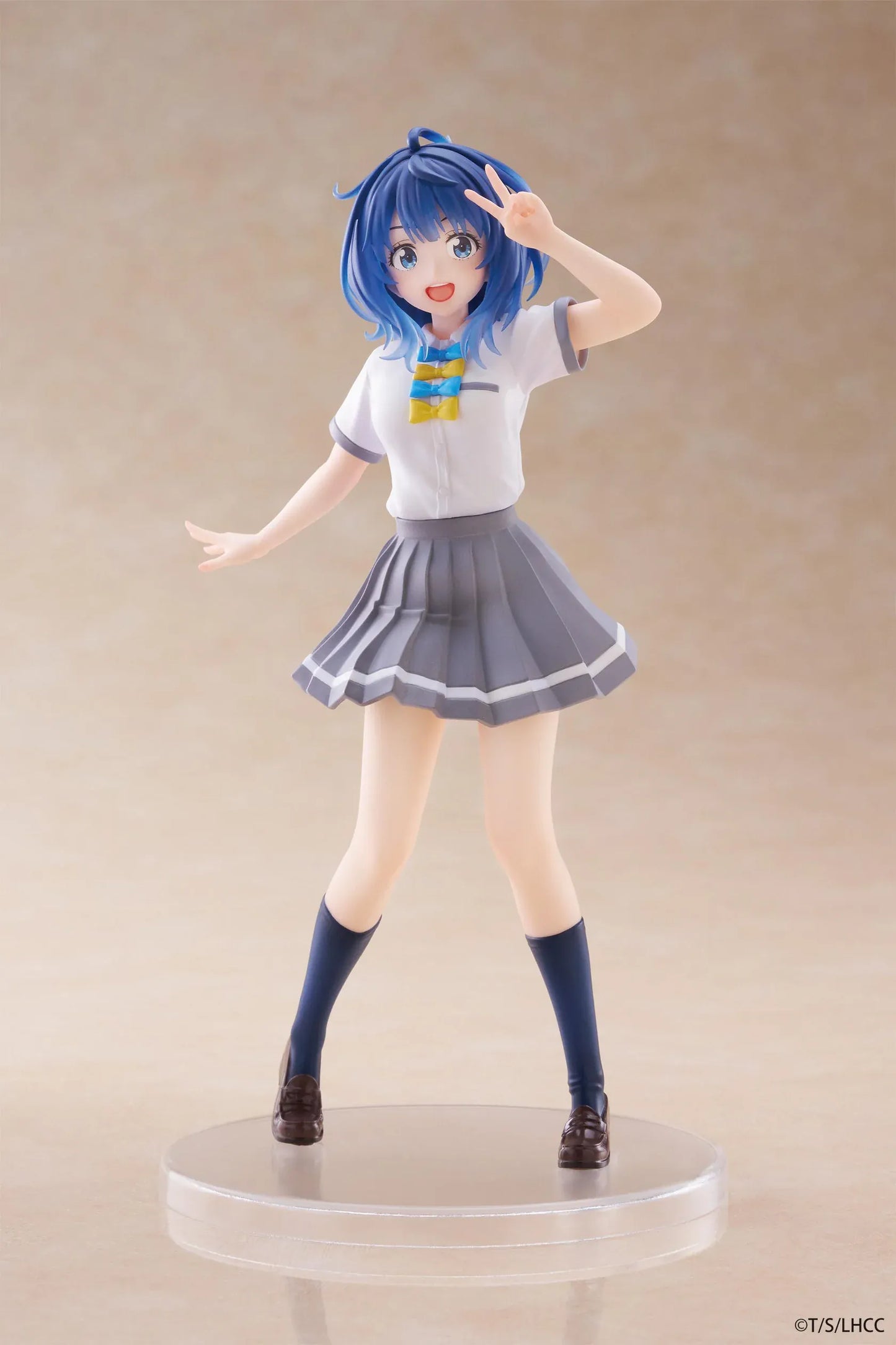 Too Many Losing Heroines Anna Yanami Coreful Figure with blue hair, school uniform outfit, peace sign pose, pleated skirt, and clear display base