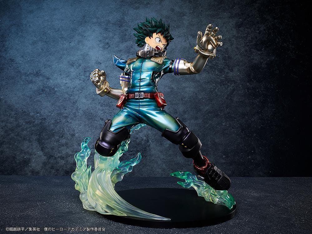 My Hero Academia Izuku Midoriya (Metallic Ver.) 1/4 Scale Figure in dynamic pose with glowing green Full Cowling energy effects