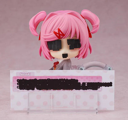 Natsuki Nendoroid figure from Doki Doki Literature Club with pink twin pigtails chibi anime figure