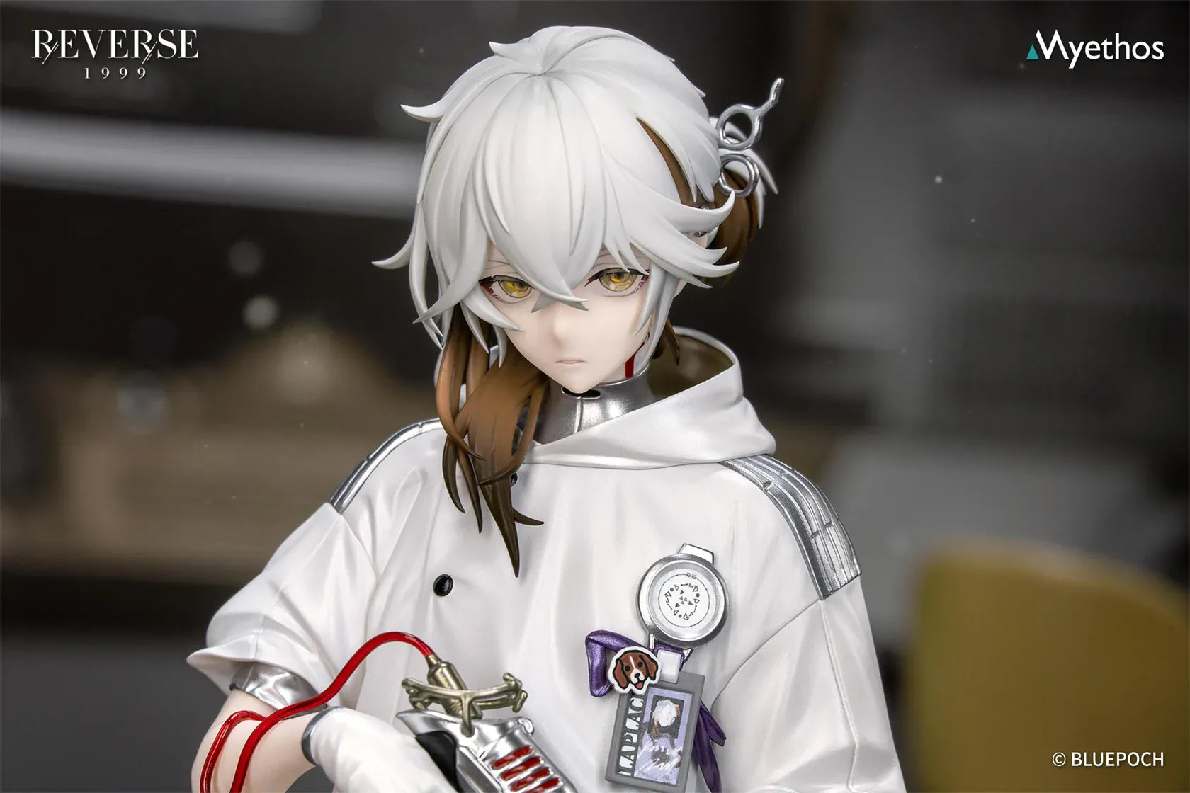 Reverse 1999 Gift+ Medicine Pocket 1/8 Scale Figure wearing a white laboratory coat, metallic silver pants, and black boots