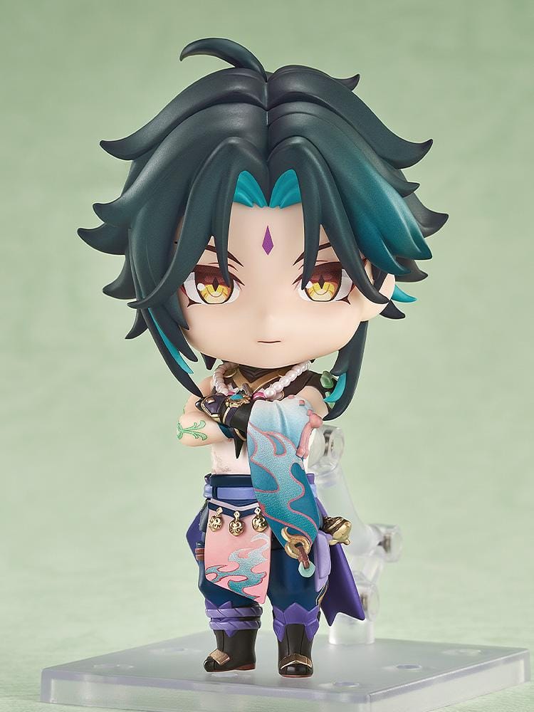 Genshin Impact Nendoroid Xiao chibi figure with teal hair holding polearm weapon