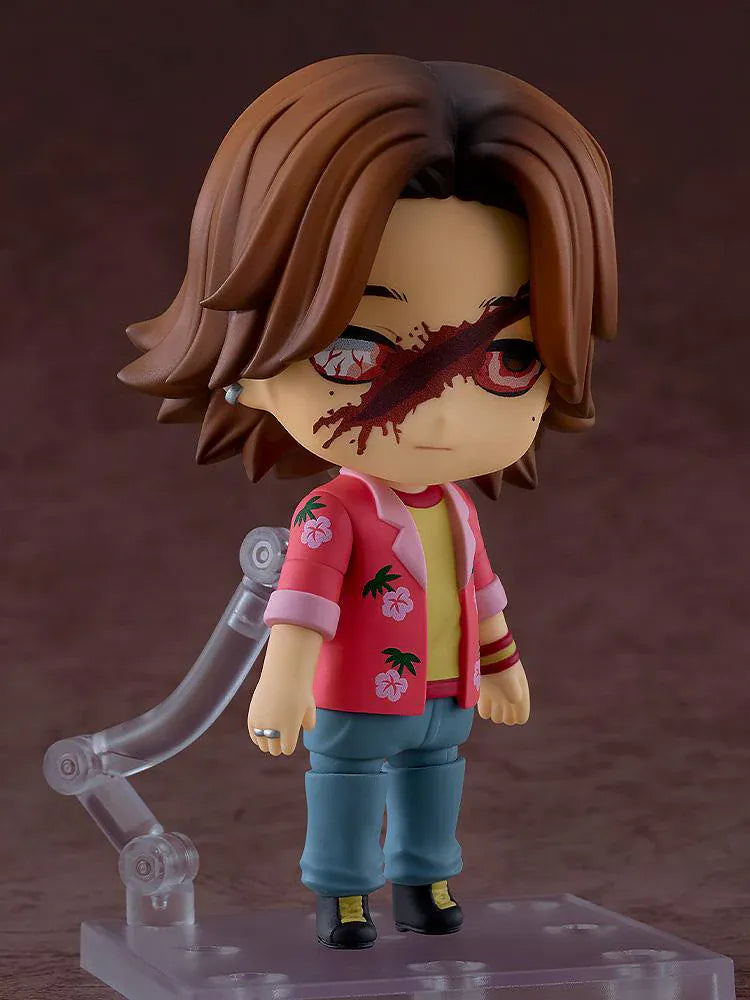 Mouthwashing Nendoroid Daisuke Figure with brown hair, pink floral shirt, yellow top, blue pants, and chibi-style pose