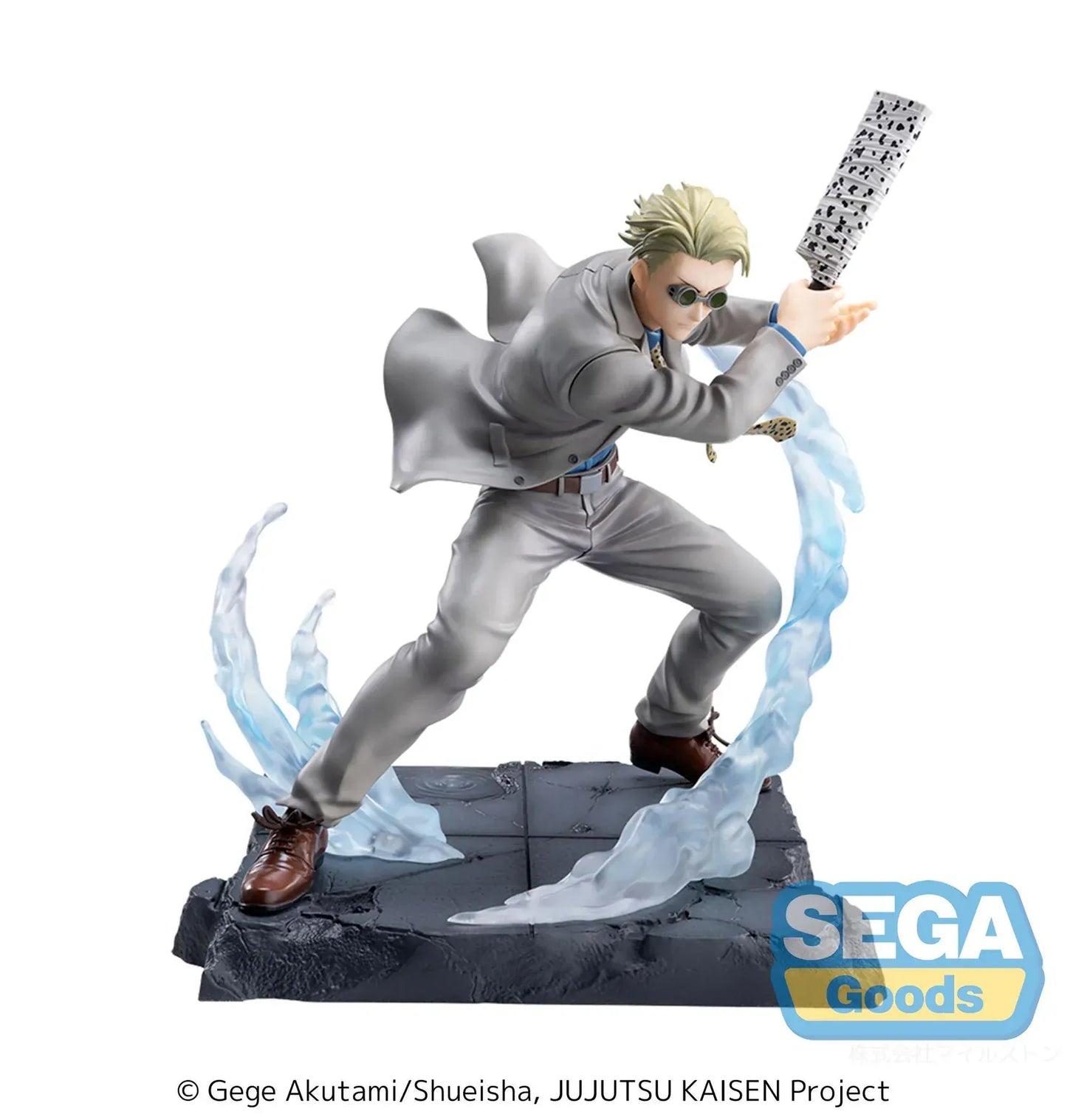 Kento Nanami Luminasta figure from Jujutsu Kaisen in combat pose with wrapped sword and dynamic effect base