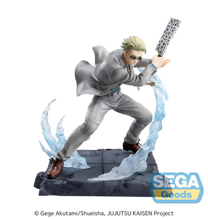 Kento Nanami Luminasta figure from Jujutsu Kaisen in combat pose with wrapped sword and dynamic effect base