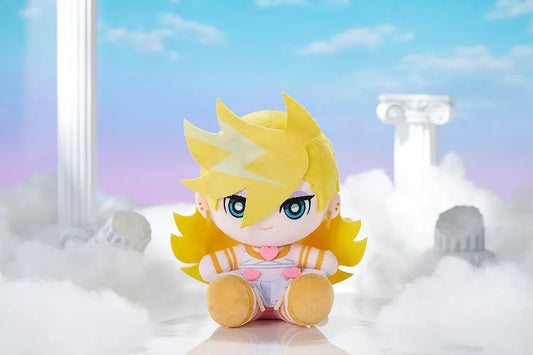 New PANTY & STOCKING with GARTERBELT Panty Punipuni Plushie with blonde hair, blue eyes, heart details, and seated chibi plush design