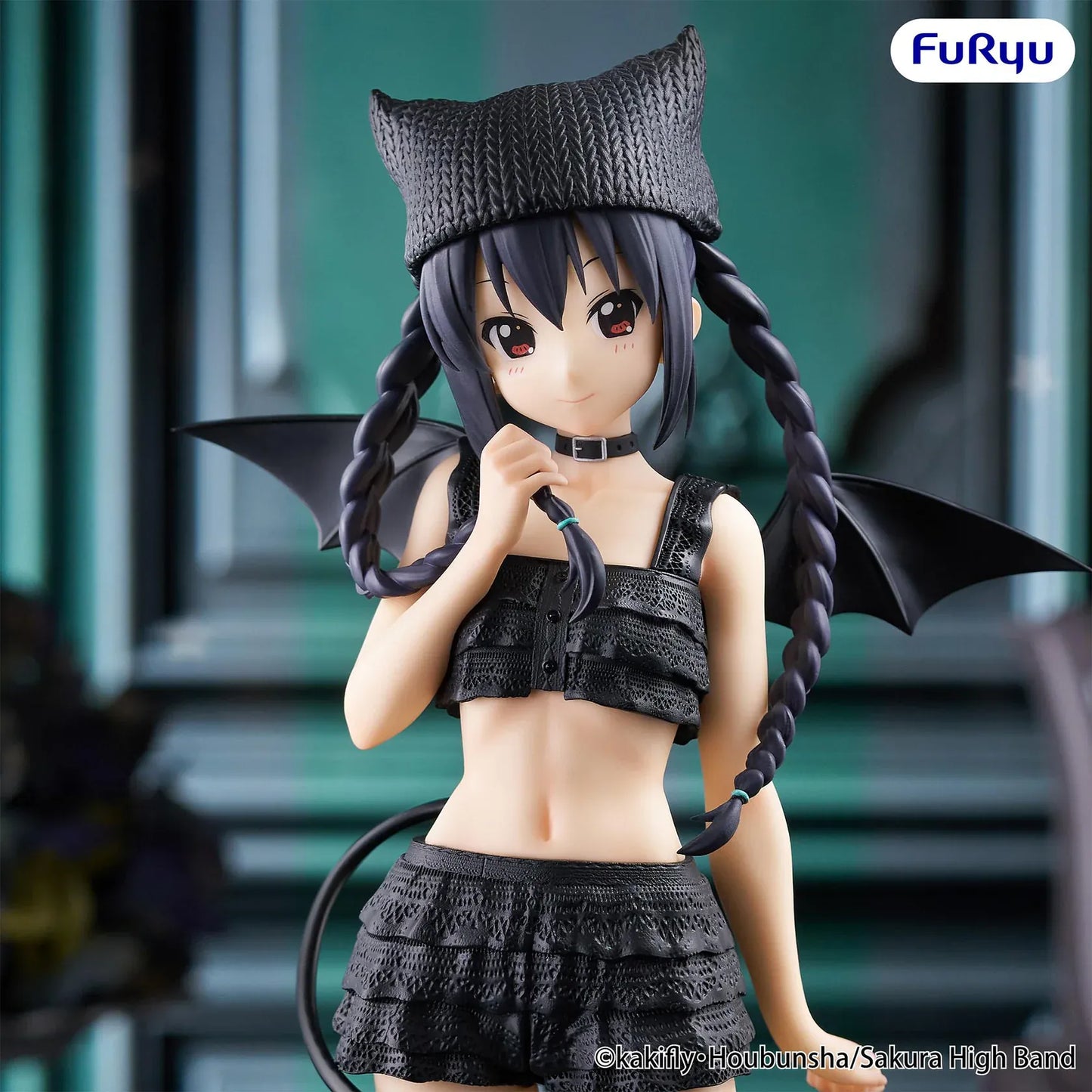 K-On! BiCute Dark Azusa Nakano Figure with black outfit, braided hair, cat-ear style hat, wings, and gothic-inspired design