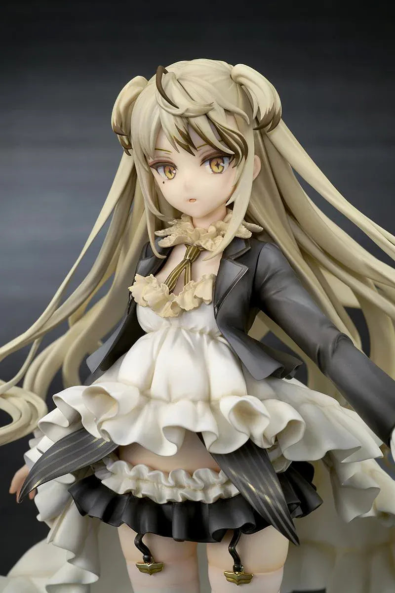 Girls' Frontline Desert Eagle 1/7 Scale Figure featuring Desert Eagle with long blonde hair, white-and-black outfit, golden eyes, handgun accessory, and flowing dress details.