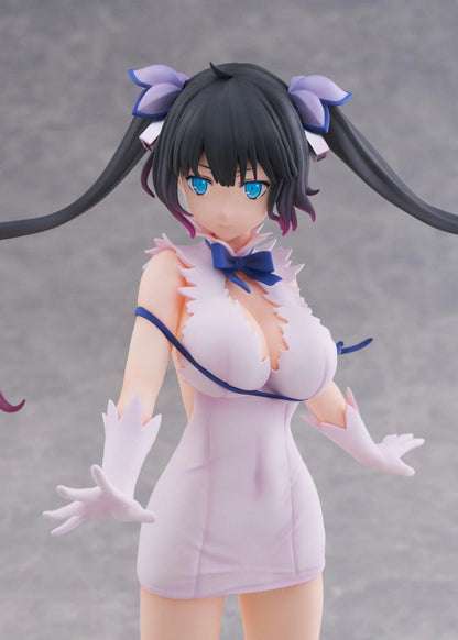 Is It Wrong to Try to Pick Up Girls in a Dungeon V Hestia Divinity Unleashed Limited Edition Ver. 1/7 Scale Figure with twin-tails, white outfit, blue ribbon accents, rocky base, and flame effect parts