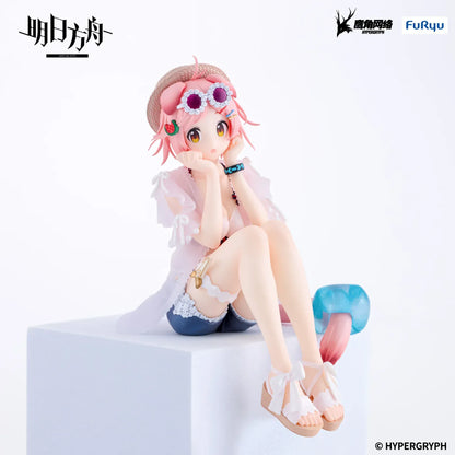 Arknights Goldenglow Summer Flowers FA394 Ver Noodle Stopper Figure seated in summer outfit with pink hair and sandals