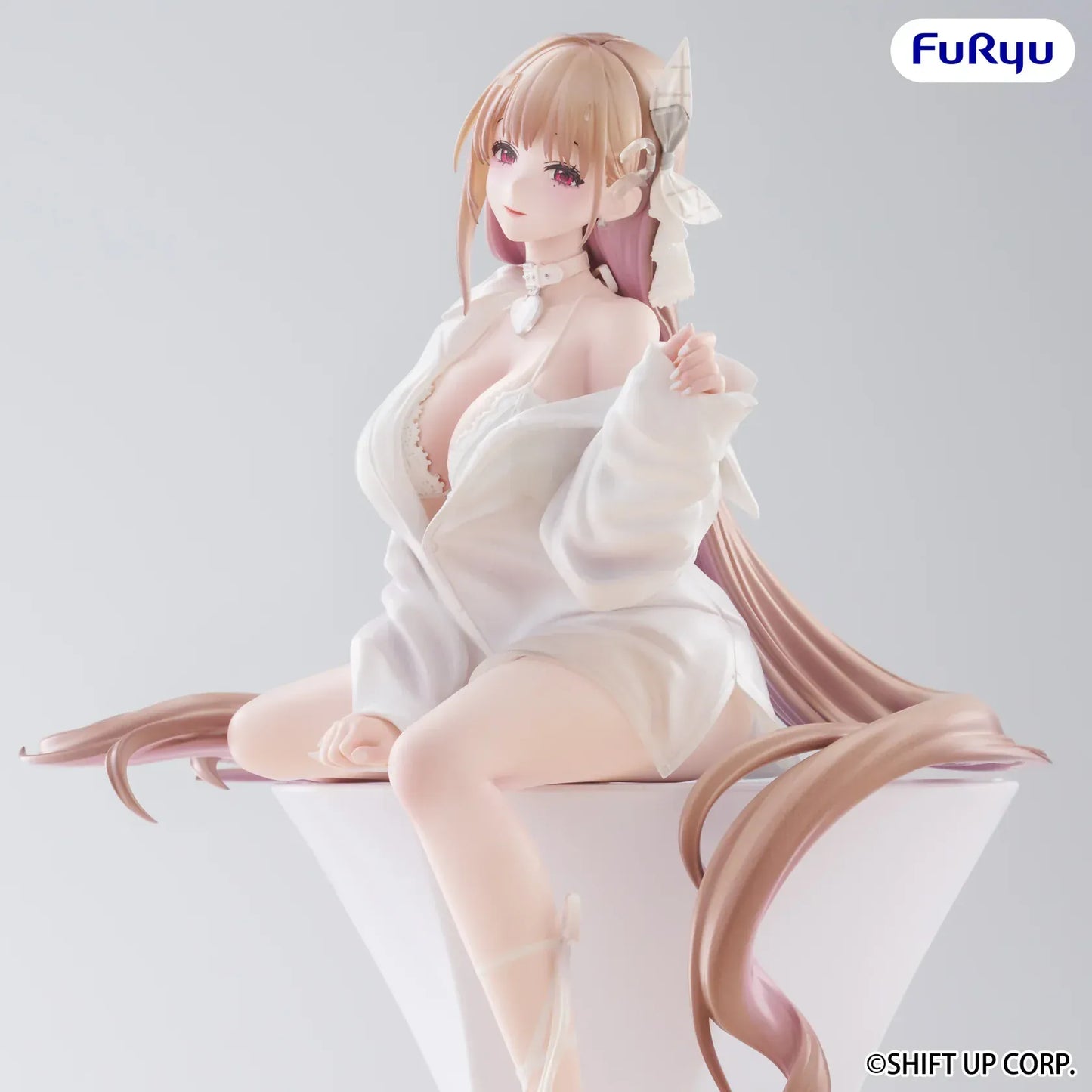 Goddess of Victory Nikke Viper Noodle Stopper figure seated in white outfit with long flowing hair