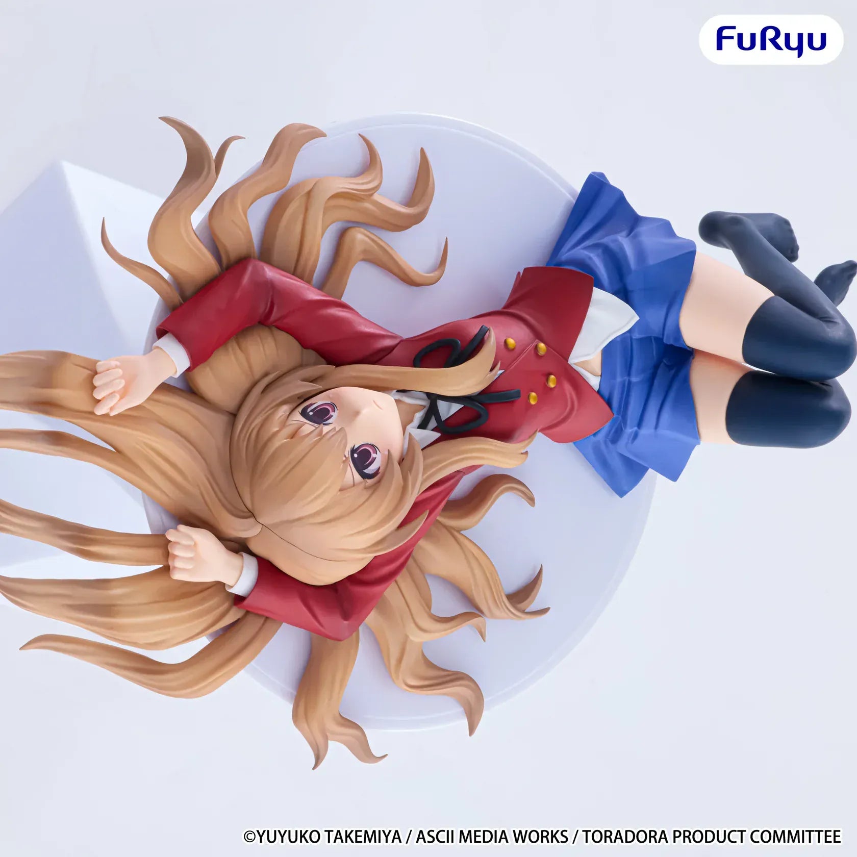 Toradora Taiga Aisaka Noodle Stopper figure wearing red school blazer and blue skirt in lying pose