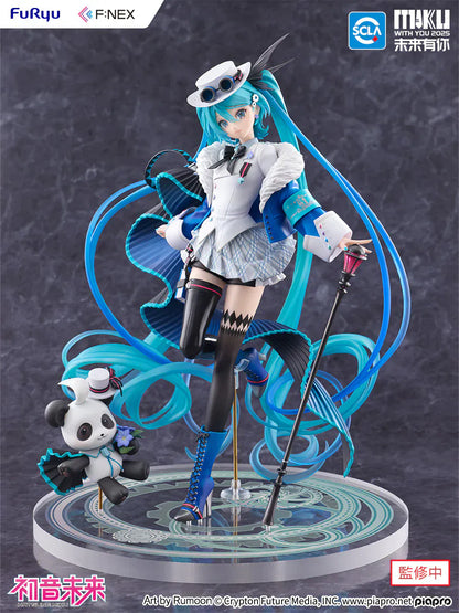 Hatsune Miku Miku With You 2025 figure with flowing twin-tails, panda companion, and futuristic concert outfit