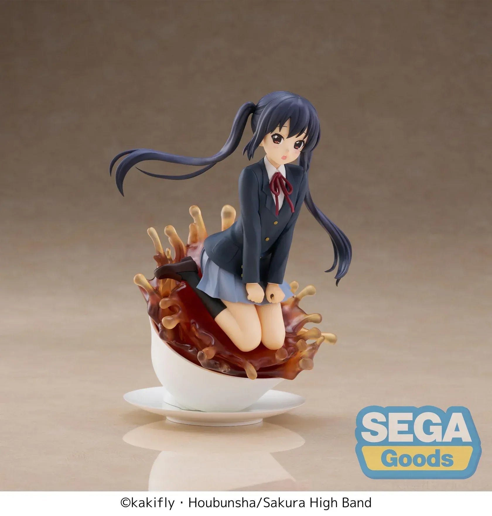 Azusa Nakano Luminasta figure from K-On sitting on teacup with splash effect and school uniform