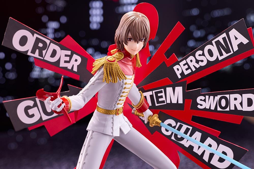 Persona 5 Royal Oshi Works Crow figure featuring Crow in his white Phantom Thief outfit holding his saber and signature red mask