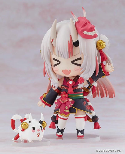Hololive Nendoroid No.1951 Nakiri Ayame re-run chibi figure with oni horns, mask, and red shrine maiden outfit