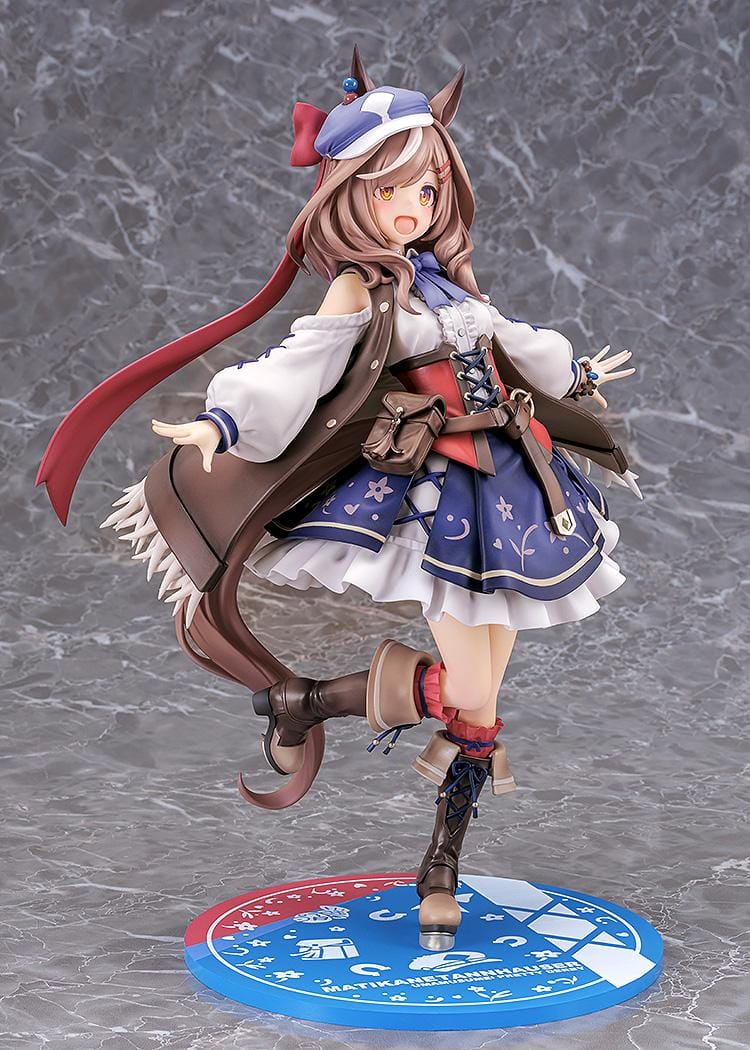 Umamusume Pretty Derby Matikanetannhauser 1/7 scale rerelease figure in a blue-and-red outfit with a flowing cape and themed display base.