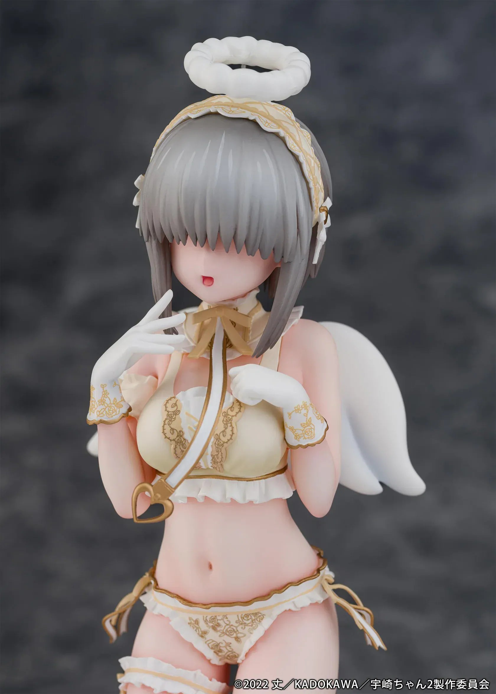 Yanagi Uzaki Angel Ver 1/7 scale figure from Uzaki-chan Wants to Hang Out kneeling with wings and halo on decorative stool