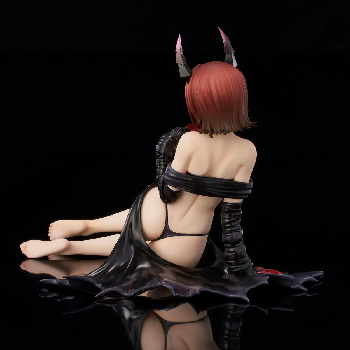 To Love-Ru Darkness Ryoko Mikado Darkness Ver. Figure (Rerelease) featuring a short reddish-brown-haired anime woman with green eyes, black horns, a revealing black outfit, long gloves, and red claw-like accents in a seated pose.