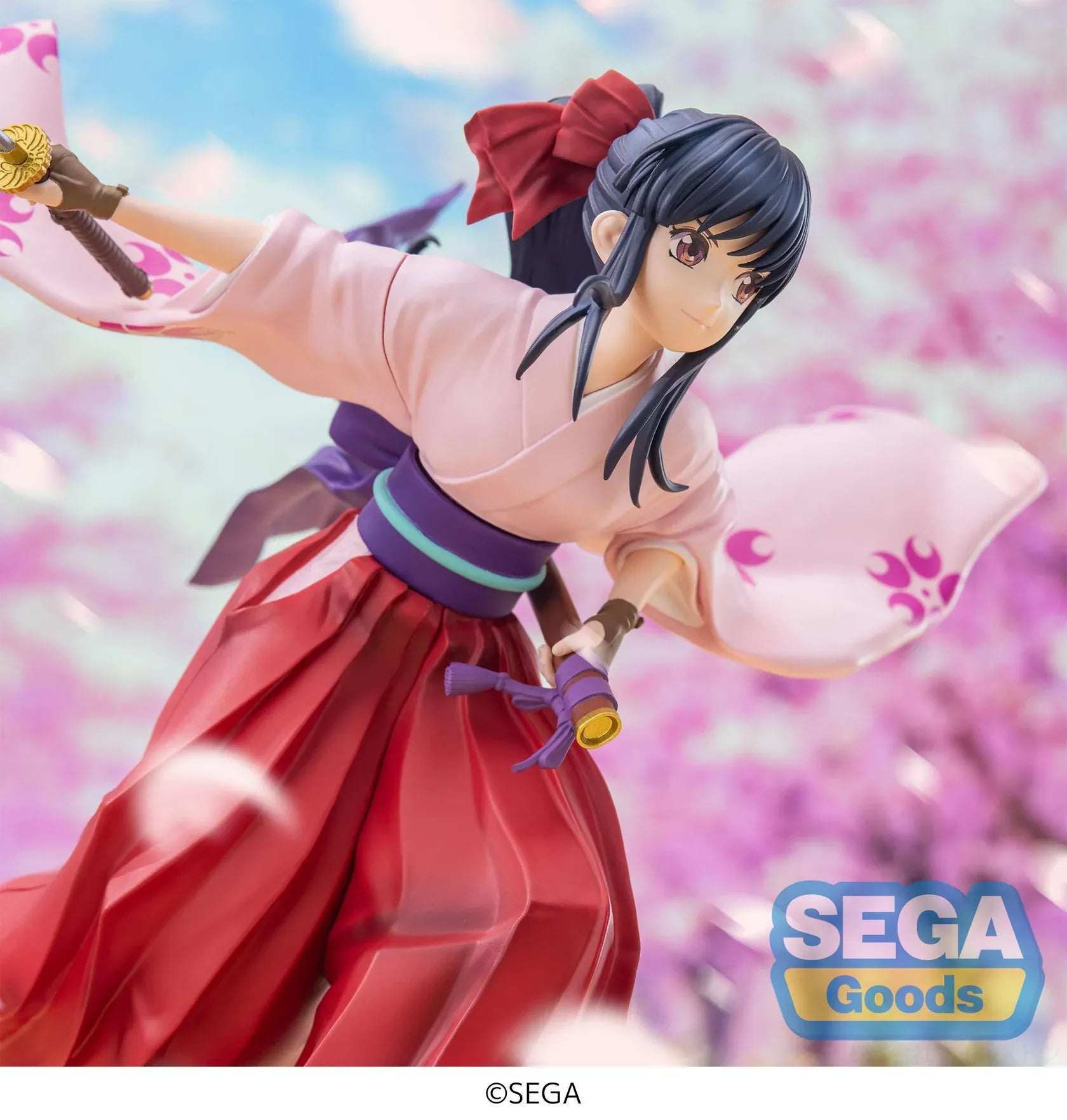 Sakura Wars Sakura Shinguji Luminasta figure in dynamic sword pose with flowing kimono and effect base