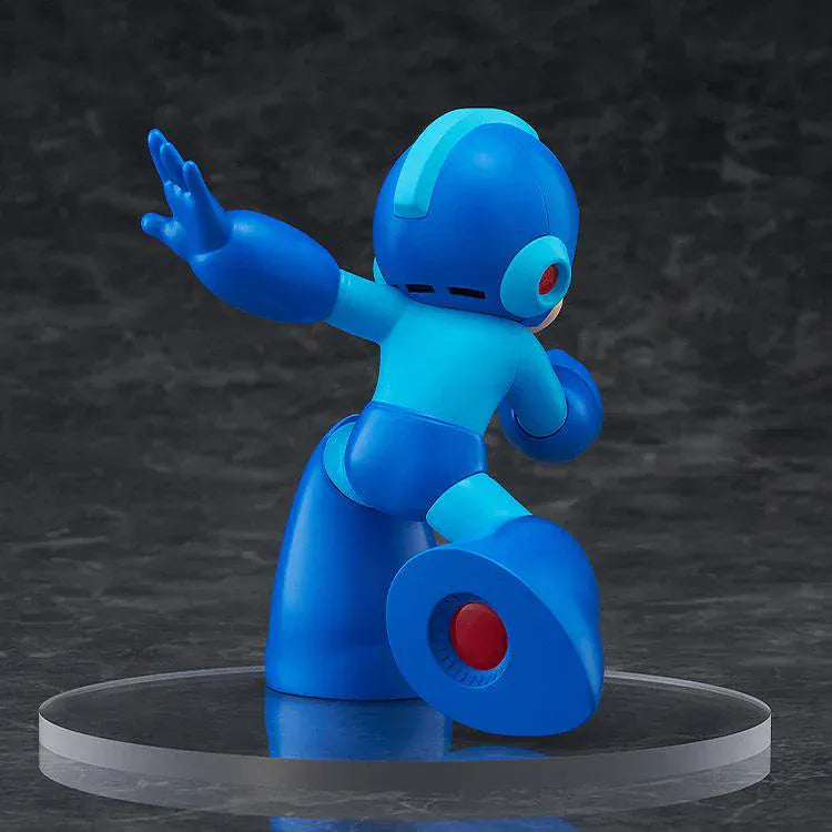 Pop Up Parade Mega Man figure in bright blue armor, posed in a dynamic running attack stance