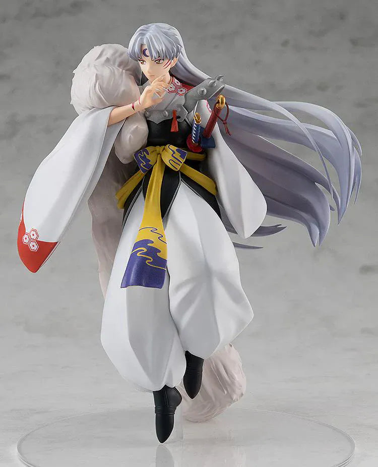 InuYasha POP UP PARADE Sesshomaru rerun figure with flowing silver hair, white kimono, and sword accessory