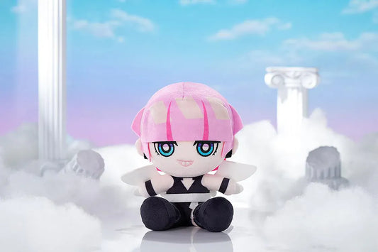New PANTY & STOCKING with GARTERBELT Polyurethane Punipuni Plushie with pink hair, blue eyes, black outfit, wing details, and seated chibi plush design