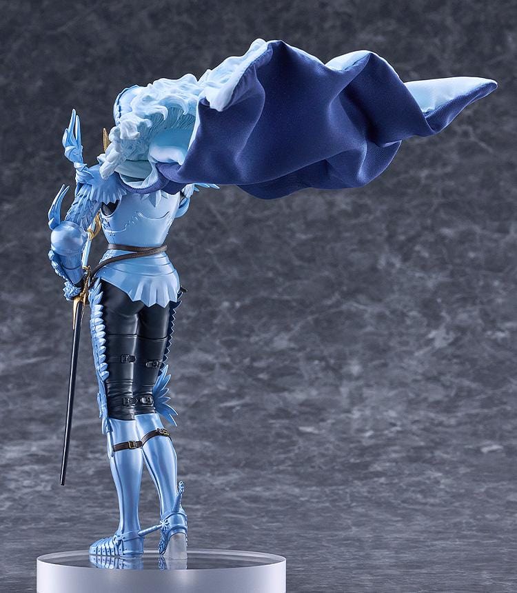 Berserk Guts and Griffith figure set, with Guts crouching in black armor holding a massive sword and Griffith standing in pale blue armor with flowing white hair.