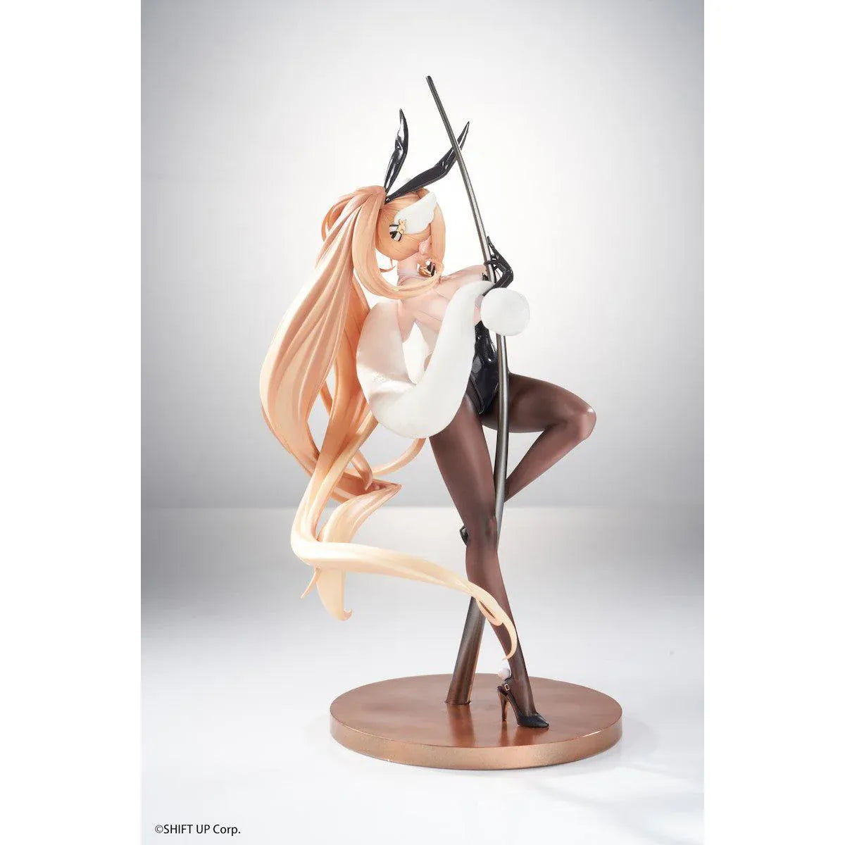 Goddess of Victory Nikke Rupee Lupin Rabbit Deluxe Ver. 1/10 Scale Figure with blonde hair, black bunny ears, rabbit outfit, posing pole, and display base