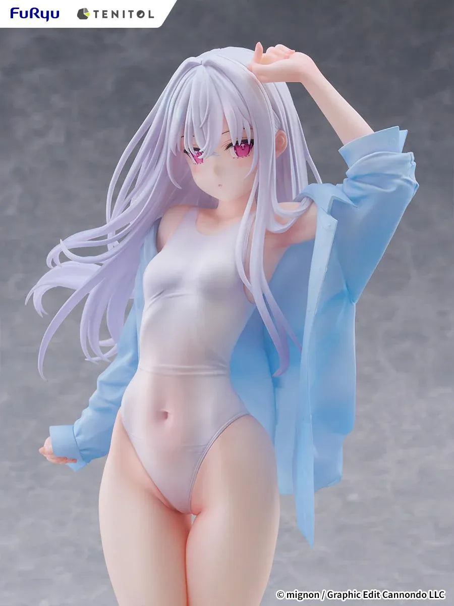Mignon Works TENITOL Tall Shiro Swimsuit Ver. figure in a white swimsuit with a translucent blue cover-up